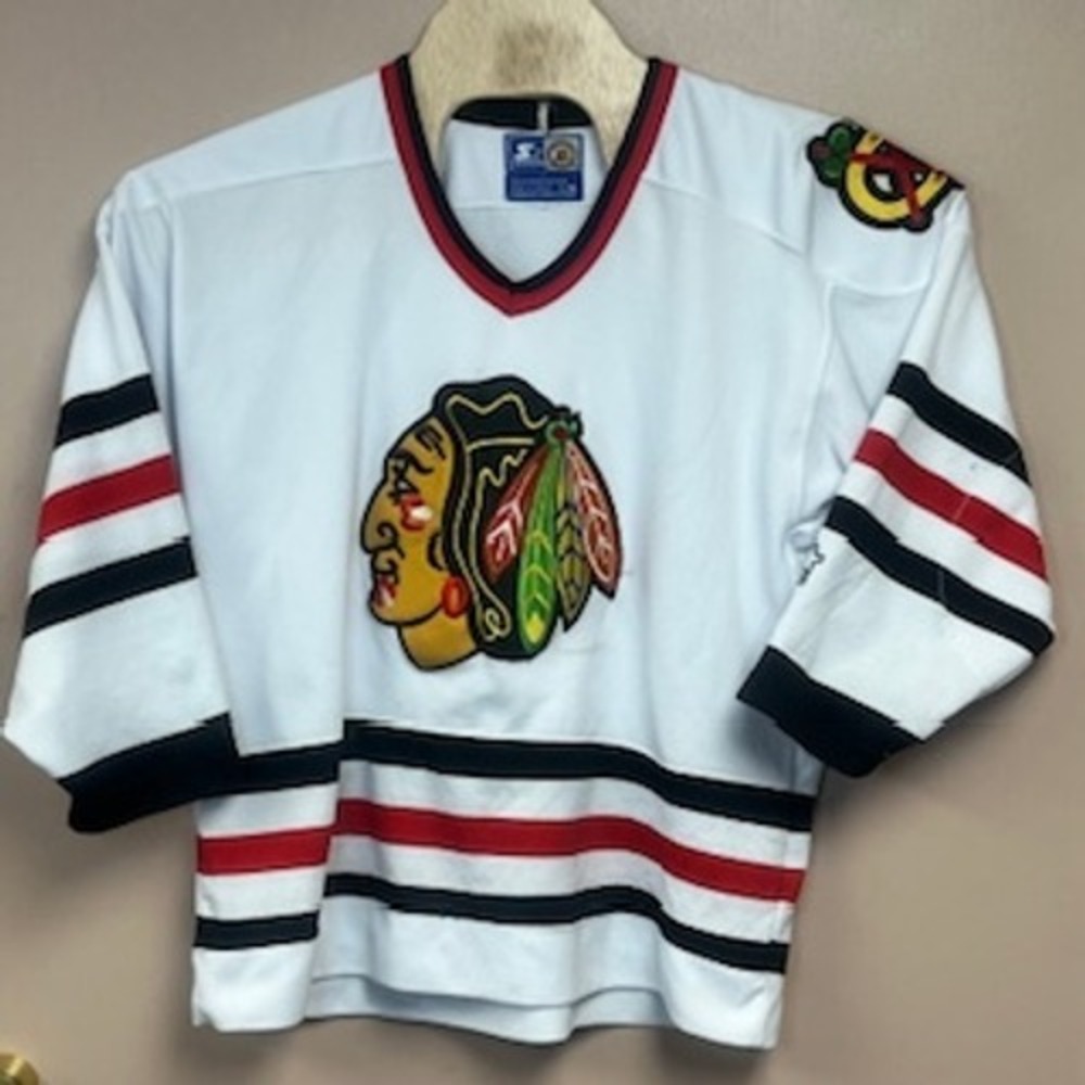 Vintage Starter Chicago Blackhawks NHL Jersey White Mens Large L Hockey‎ Sweater